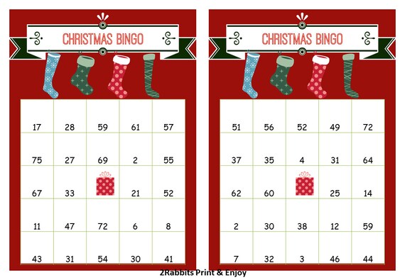 Items similar to 40 Printable Christmas Bingo Cards Prefilled with