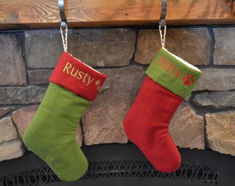 PET STOCKING - Personalized Linen Pet Stockings - Monogrammed Paw Print Stockings