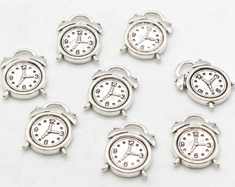 6 Pcs Alarm Clock Charms Antique Silver Tone 13x18mm - YD2094
