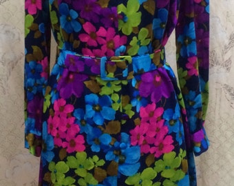 1970s Floral Print Hippie Dress/Boho dress