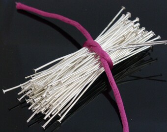 50 x Flat Headpins 60mm x 0.7mm Silver Colour, Jewellery Making Findings, Jewellery Making, Supplies, Findings (FFC5045)