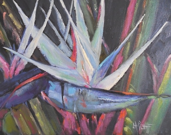 Small Floral Painting, Daily Painting, Small Oil Painting, White Bird by Carol Schiff, 8x10x1.5" Original, Free Shipping in US