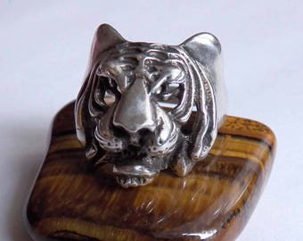 Men's Tiger Ring Cool Sterling Silver Ring Male Animal Jewelry For Biker Guys
