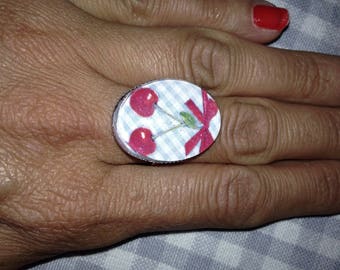 Beautiful ring adjustable silver Metal Vintage cherries