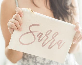 Bridesmaid Makeup Bag, Tote Bag, Cosmetic Bag, Rose Gold Bridesmaid Bag, Personalized Mrs Makeup Bag, Bridesmaid Gift, Personalized Pouch