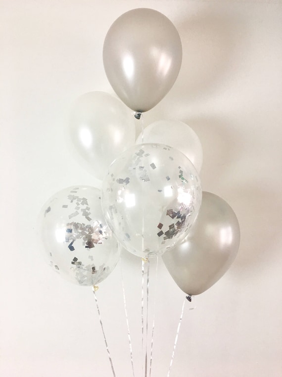 birthday silver confetti pearl balloons balloon latex clear decorations 100th decor happy celebration