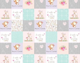 Baby Girl Woodland Patchwork Quilt Fabric, Baby Blanket Fabric, Woodland Nursery Fabric, Minky Blanket Fabric, Cotton Quilt Fabric
