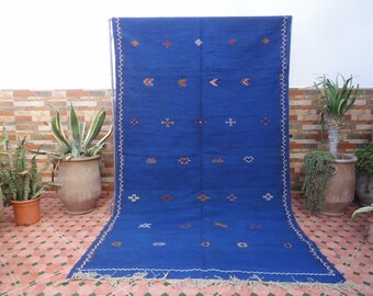 kilim vintage rug100% WOOL blue rug hanbel moroccan berber rugs