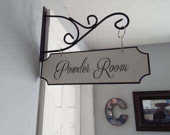 Powder Room Sign/Personalized Street Signs/Vintage/Distressed/Farmhouse Decor/Hanging Bathroom Sign **Bracket NOT included