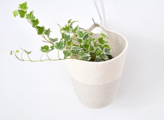 Hanging basket, Boho style decor, Hanging storage, Kids room storage, Plant pot, Grey and white decor, Coil pot basket, hanger pot, Rope pot