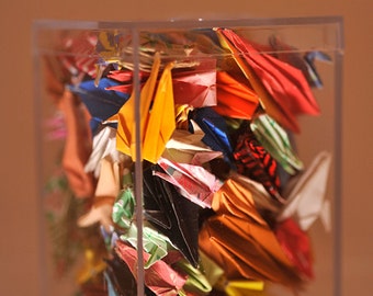Small plastic box full of cranes