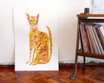 Original Faye Moorhouse painting - YELLOW CAT- free worldwide shipping