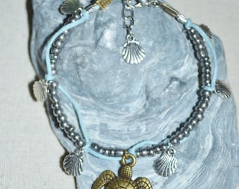 Ankle Bracelet Sea Turtle, Turtle Anklet, Sea Turtle Anklet, Silver Turtle Anklet, Hemp & Beaded Anklet with Turtle Charm, Turtle Anklet