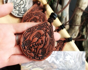 La Loba - Wolf Woman - Singing over the Bones - Bone Woman Necklace - Hand Stamped Clay Pendant