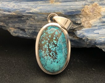 Turquoise Silver Pendant // Oval Turquoise Pendant // 925 Sterling Silver // Turquoise Jewelry