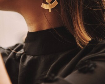 Gold Statement Earrings, Geometric Gold Earrings, Geometric Statement Earrings, Gold Drop Earrings, Art Deco Inspired Earrings | CROSSINGS