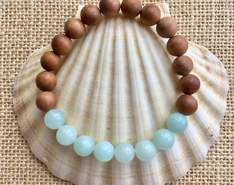 sandalwood bracelet, yoga jewelry, amazonite, crystal healing, gift for her