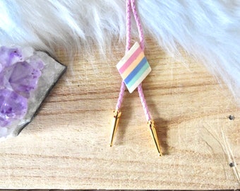 Pastel Rainbow Diamond Bolo Tie