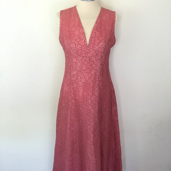 Vintage lace dress dusky pink lacy maxi dress UK 10 soft pink