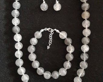 Necklace, bracelet and earrings Quartz Cloud (Gemstone)