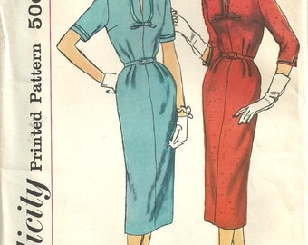 Vintage 50s Sewing Pattern, Simplicity 2265, Sheath Dress, half-Sz. 16 1/2