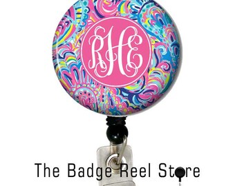 Badge Reel, Name Tag, Badge Clip, Badge Holder, Retractable ID Badge Holder - Preppy Psychedelic Sunshine
