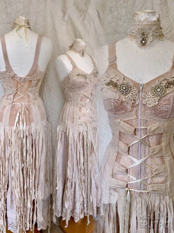Steampunk wedding dress Boho Wedding dress tatteredpagan Steampunk wedding dress Boho Wedding dress tatteredpagan