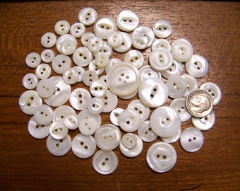 Lot of 75 Vintage Assorted Shiny White Shell Buttons Sewing Buttons Shell Button Lot Craft Button Lot