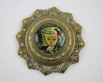 Vintage Gerte Hacker Enamel on Copper Portrait - Mid Century Modern Artist Signed Piece