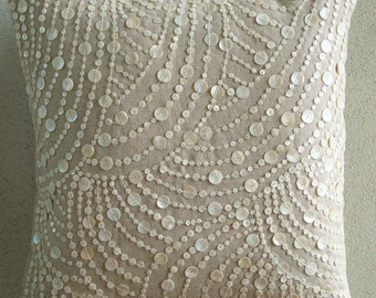Dreams N Pearls - Pillow Sham Covers - 24x24 Inches Cotton Linen Pillow Sham Cover with Mother Of Pearl