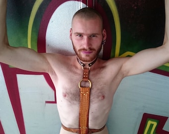 Crocodile/Snake leather harness BDSM/fetishwear/reptile/LGBTQ/harnessgear/Caramel/LARP/rave/gay/adult Baby/WGT/Festival