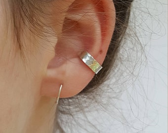 Silver Ear Cuff - Hammered Sterling Silver Ear Cuff - Adjustable No Piercing Silver Ear Cuff - Minimalist Ear Cuff - By Linda Tucker
