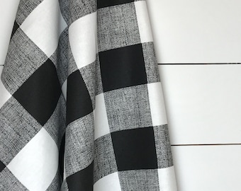 Black & White Buffalo Check Fabric by the Yard Designer Cotton Drapery Curtain or Upholstery Fabric Black White Plaid Check Fabric B142