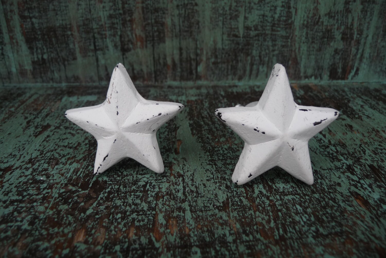 Rustic Distressed STAR Knob White Drawer Pulls Patriotic