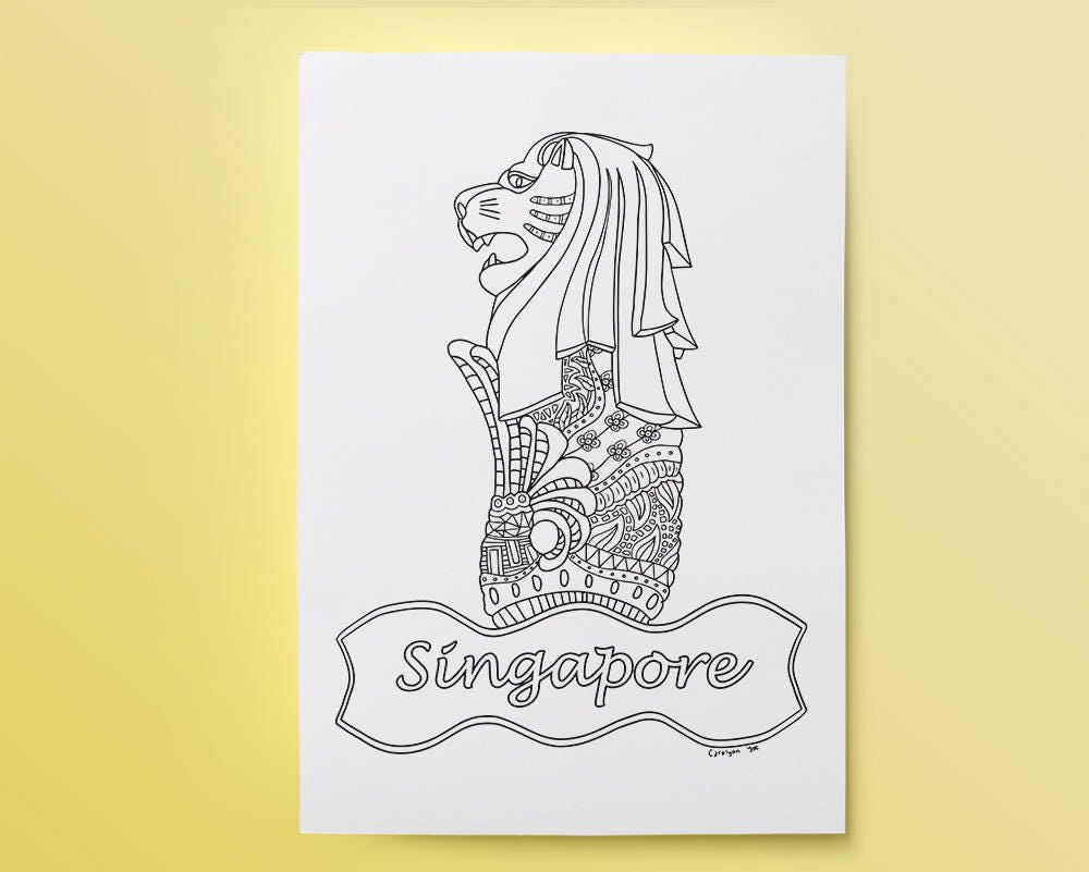 Download Merlion INSTANT DOWNLOAD Coloring Page for Teens and