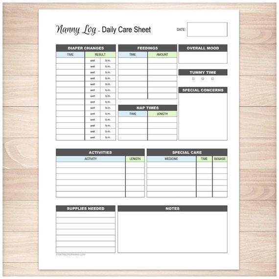 printable nanny log daily infant care sheet babysitter caregiver daily log sheet print