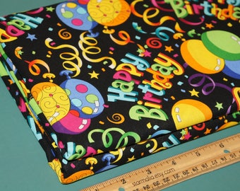 1 Yard Novelty Cotton Fabric Birthday Black NEW