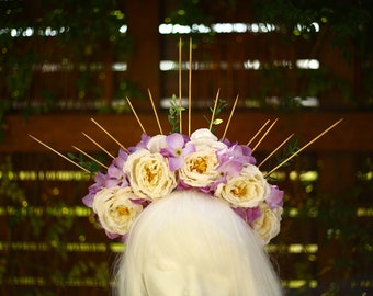Spellcaster - Spiked Floral Headdress / Festival Headdress / Flower Crown / Spiked Halo / Flower Halo / Costume / Headpiece