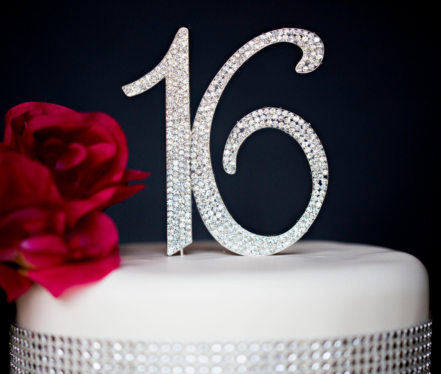 Sweet 16 Cake Topper SILVER Rhinestone Topper Number Sixteen