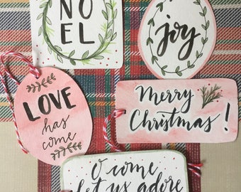 Vintage Christmas Tags with Stamped Greetings Instant Digital