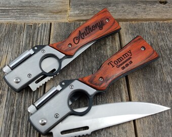 Personalized knife, Gun Knife with LED, pocket knife, engraved knife, folding knife, gift for him, groomsmen gifts, groomsmen knives, knife