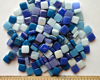 100 8mm Blue Mix Mini SQUARES//Recycled Glass Mosaic Tiles//Mosaic Supplies//Craft Supplies//Mosaic Tiles