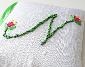 Letter N personalized lavender sachet, silk ribbon embroidery initial, hanging monogram sachet, closet freshener