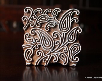 indian Wood Textile Stamp, wood block stamp, tjaps, pottery stamp, carved wood stamps - Paisleys Seamless Pattern
