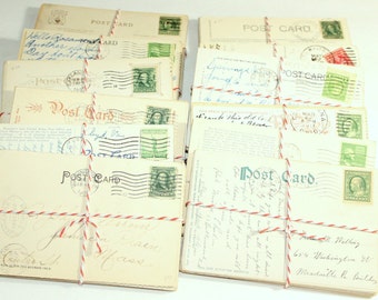 SALE Postcard Craft Pack - 25 Postmarked, Stamped and Written on Postcards - 1900-1950s