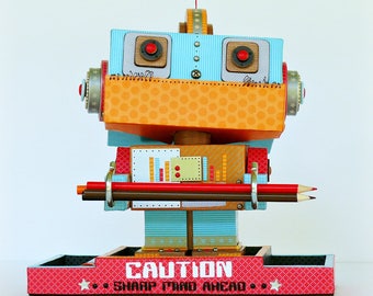 Robot Desk Organizer, Office Decor, Back to School.