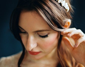 Bridal Headband, Bridal Headpiece, Pearl and Rhinestone Headband -Style 5916
