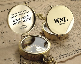 Engraved Compass, Personalized Brass Compass, Christmas Gift, Groomsmen Gift, Anniversary Gift, Baptism Gift, Nautical, Confirmation Gift