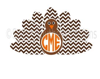 Turkey chevron monogram Thanksgiving SVG instant download design for cricut or silhouette