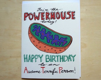 Mitochondrion Powerhouse Birthday - Handmade Cell Biology card
